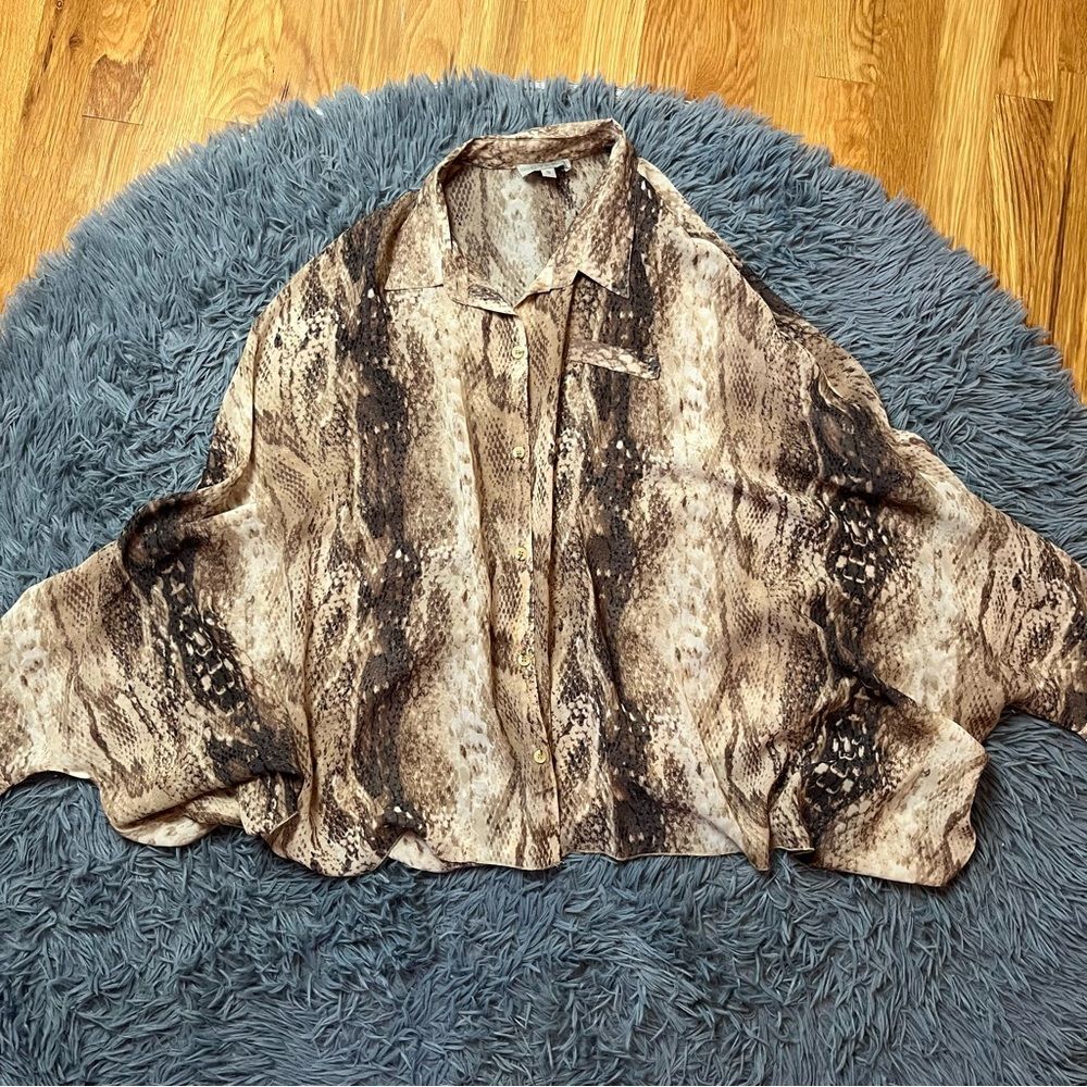 Sylk Animal Snake Print Oversized Boho 100% Silk Blouse Size S